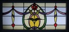Pretty Floral Old English Leaded Stained Glass Window Transom 42 1 2  X 20 