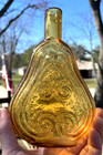 Beautiful Yellow Colored Pint Scroll Flask Hand Blown Reproduction Scarce L  k