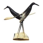 Vintage Horn Carved Birds Sculpture Crane Egret Mid Century Modern Pair Figurine