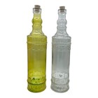 Set Of 2 Glass Bottle Embossed Rope Design Home Decor 12  Yellow   Clear