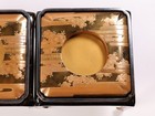 Japanese Lacquer Pair Of Sake Cup Stands 4 21inch Gold Sakura Makie Meiji Era