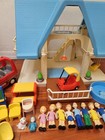 Vintage 1989 Little Tikes Large Blue Roof 2 Story Doll House W accessories