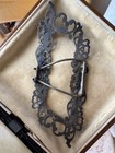 Beautiful Antique Sterling Victorian Hair Clip Very Rare With Flowers Hearts