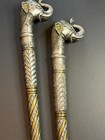 1940s Pair Indian Ceremonial Elephant Head Maces Brass Deccan Region 22 5 