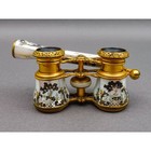 Antique French Mother Of Pearl Floral Decorated Gilt Opera Glasses Binoculars