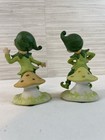 Vintage Pixie Elf Figurines Lot Of 2 Mushroom Green Kitschy Nick Knack Decor