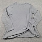 Grey Waffle Knit Twist Front Long Sleeve Top Crew Neck Casual Blouse