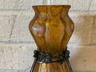 Vintage Antique Loetz Type Art Glass Vase W  Metal Nouveau Style Mounting