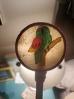 Vtg Spin Drum Wood Handle Owl   Parrot Painted On - Antique Dance   Percussion  