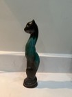 Vintage Blue Mountain Pottery Tall Cat Figurine Green And Black Drip Glaze Mcm