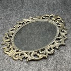 Vintage Italian Oval Mirror Ornate Metal Filigree Frame Made In Italy 13x10 Inch