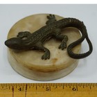 Vintage Bronze Lizard Crocodile Figurine On Round Alabaster Marble Base 3 Inch