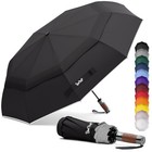 Windproof Folding Travel Umbrella Compact And Strong Luxurious Real Wood Black