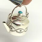 Mini Turquoise Teapot Kettle Coffee Navajo Pendant Signed Wkw Sterling Handmade