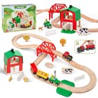  42pcs Wooden Farm Train Set For Toddler  Battery Operated Train Railway Track 