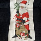 2 Vintage Christmas Parisian Prints  Linen Towels  Santa   Bells - Mint Cond 