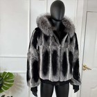 Winter Men s Chinchilla Hood Bomber Jacket Real Rex Rabbit Fur Coat Warm Outwear