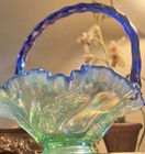 Fenton Iridescent Glass Aquamarine Basket