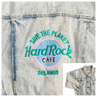 Hard Rock Cafe Vtg Orlando Embroidered Acid Washed Denim Jean Jacket Save Planet