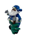 Black   African American Santa Figurine  Dressed In Blue With A Tree 5  Euc
