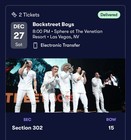  495  Per Ticket- Backstreet Boys Tickets 12 27 25 Section 302 Las Vegas Sphere