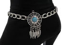 Women Casual Silver Metal Chain Boot Bracelet Shoe Charm Feather Turquoise Blue