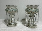 Pair Of Antique Victorian Art Glass Mantle Lusters With Prisms  Rare Color 