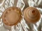 Vintage Taussant Art Deco Salmon Pink Satin Glass Powder Jar Vanity Dish