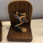 Vintage Nautical Coastal Ship Iron Anchor Rope Wooden Bookends Set 2 Felt Bottom