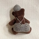 Jointed Teddy Bear Handmade Costume Vintage Miniature Crocheted Overalls Hat
