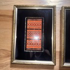 Pair Vintage Framed Textile Fabric Art Southwest Tribal Geometric Wall Decor