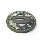 Cloisonne Copper Tsuba Decorated Viewing Green Sword Bracelet Used 7cm
