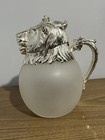 Vtg Silver Plated And Frosted Glass Lion Head Pitcher