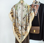 70  Cashmere 30  Silk 135x135cm Brown Leopard Print Scarf Double Face Wrap Shawl