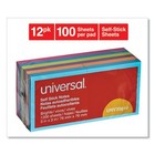 Universal Self-stick Note Pads  3 x3   Assorted Colors  100s pad  12 Pads pk