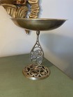 Vintage Brass Art Nouveau Pedestal Bowl Or Candle Holder With Fruit Motif
