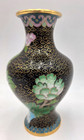 Chinese Cloisonne Enamel Peony Floral Vase Black Gold 7  Brass Vtg Turquoise