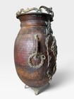 Antique 19thc European Hammered Copper Jardiniere Footed Brass Urn Dovetail Seam