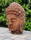 Antique Large Buddha Head Hand Carved Wood 20  Solid Wood Asian Sculpture Statue