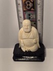Antique Chinese Carved Buddha Figurine With Wood Stand