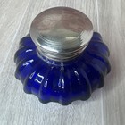Vintage Cobalt Blue Glass Inkwell Ribbed Ink Well Desk Ornate Silver Made India