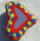 Vtg Heart Pin Brooch Red Ceramic Hand Made Artist Signed 2  Red Yellow Blue