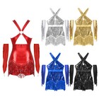 Women s Sequins Lyrical Latin Bodysuit Tassel Ballroom Dancewear Leotard  gloves