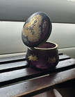 Vintage Bohemian Amethyst Purple Art Glass Dresser Trinket Box Hand Painted Gilt