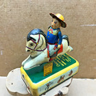 Vintage 1950 s Galloping Cowboy Savings Bank Battery Operated Tin Toy Japan Rare