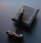 Vintage Razor Gillette W4 Safety Black Handle 3 5  Silver Shaving Mens