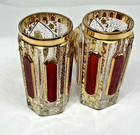 Antique Moser Bohemia Ruby Cut To Clear Gold Trim Small Handled Liqueur Cups