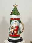 Vintage Christmas Santa Beer Stein W  Tree Lid Star Finial Holiday German Style