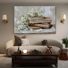 Vintage Books Floral Painting Rustic Wall Art Cottagecore Decor Print