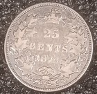 Canada 1872 H 25 Cents Quarter Silver Coin Queen Victoria